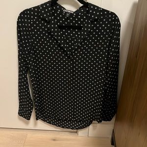 Express Black and White printed silk button down with collar